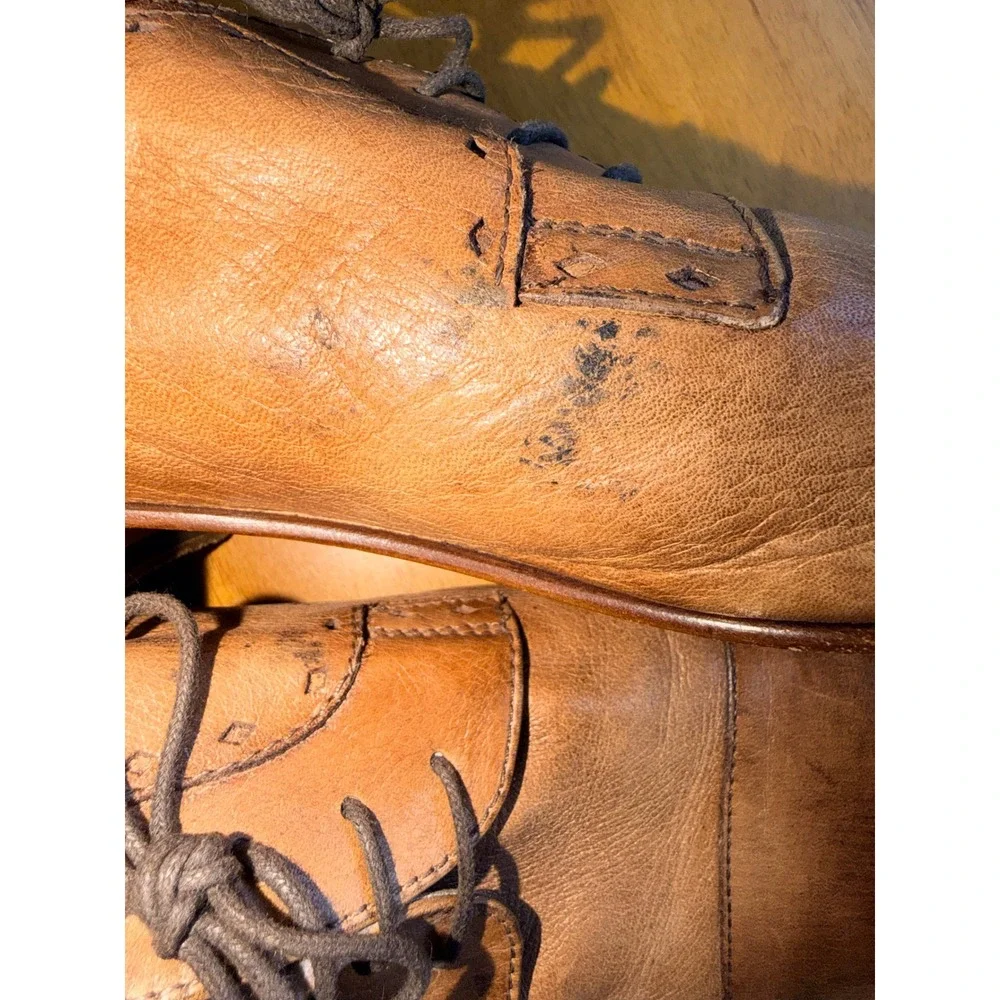 Bata Mens Italian Leather Cap Toe Oxfords Cognac Brown Dress Shoes EU 44